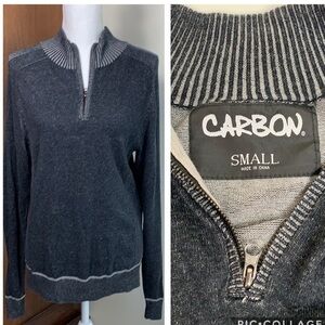 Carbon 3/4 zip cotton henley ribbed sweater top